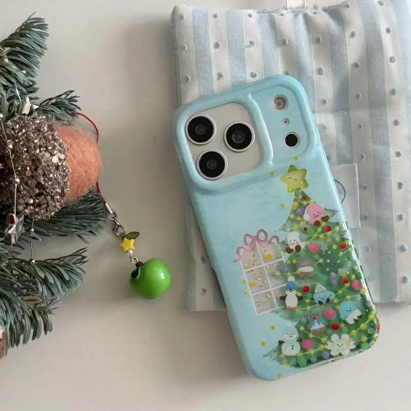 لطيف الكرتون الحيوان شجرة عيد الميلاد قضية الهاتف آيفون 17 برو 16 15 14 برو ماكس 16 غطاء مع قلادة للصدمات واقية Cas #2