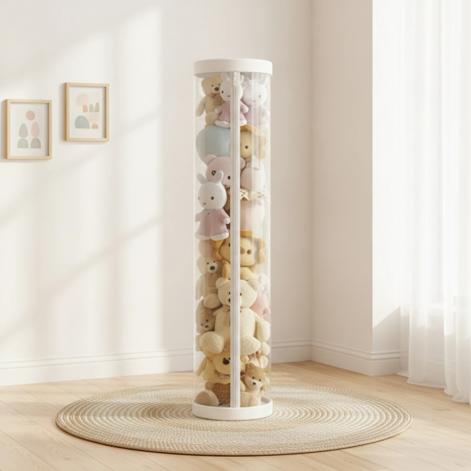 Stuffed Toy Storage Barrel with Zipper Space-Saving Clear Doll Storage Cylinder Stuffed Container Tall Toy Bin Easy Access view 5