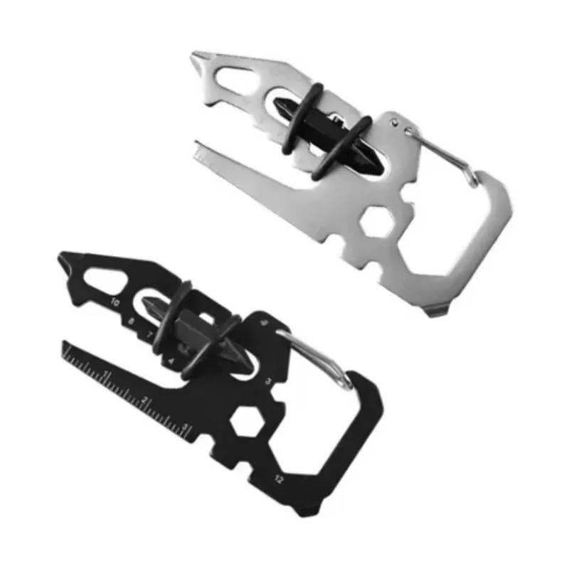 12-in-1 Stainless Steel Carabiner Multitool - Bottle Opener & Keychain Clip for Camping/Hiking, Lightweight EDC Gear (Anti-Rust)