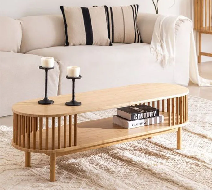 Wooden Coffee Table Luxury Home Indoor Furniture Tea Table Minimalist Material Mindi Wood Solid