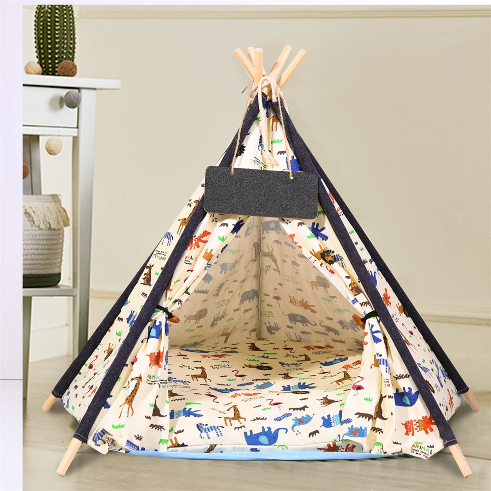 Luxery Pet Teepee Tent Dog Cat Bed Pet House with Removable Washable Cushion Indoor Play Tent and Name Board Blackboard