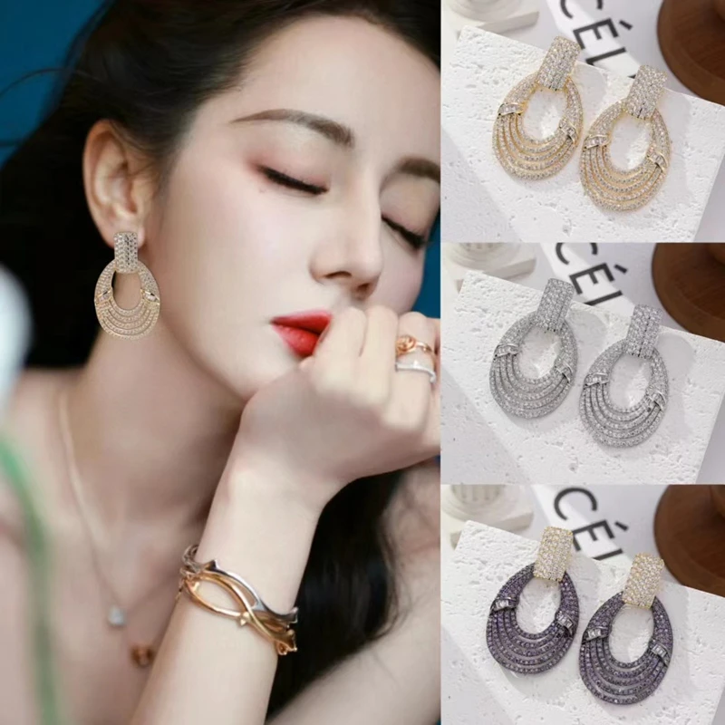 SENYU Elegant Classic Ovl Shape Big Earrings for Women Gradient Surround CZ Jewelry Luxury Dubai Wedding Fashion Bridal Earrings