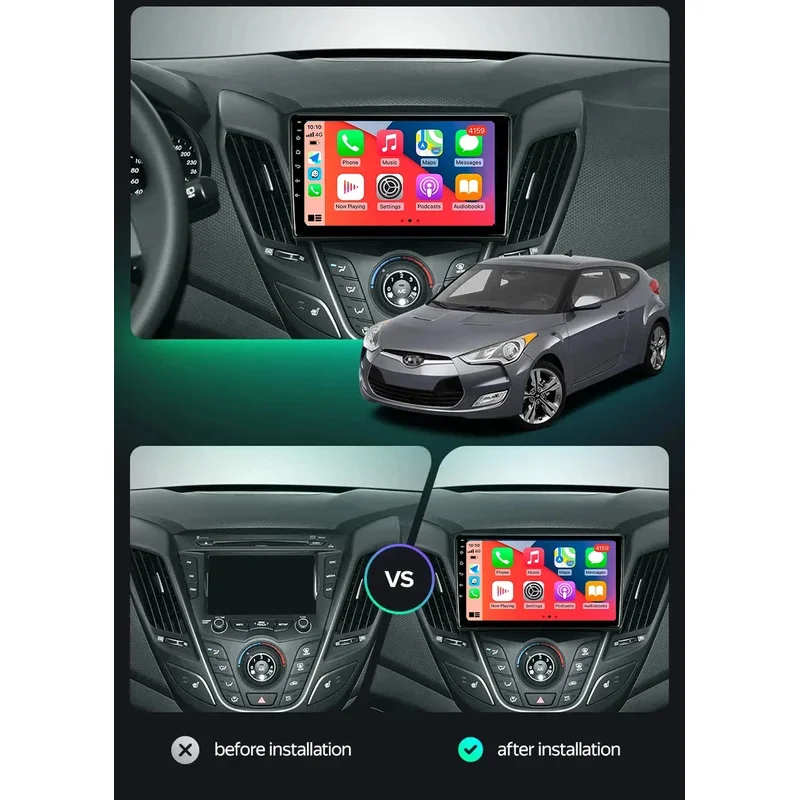 Android 16 Carplay Car Radio For Hyundai Veloster FS 2011 - 2017 Navigation Multimedia Player Stereo WiFi+4G BT DVD 360 Canera