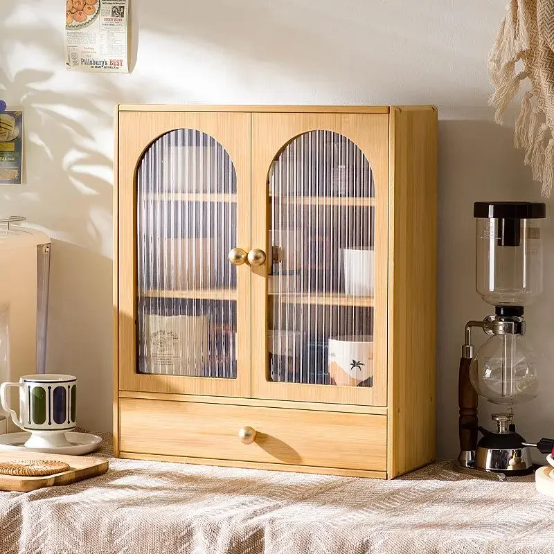Solid wood water cup storage cabinet, desktop shelf, water cup, tea cup, mug, coffee cup, Duobao plaid cabinet
