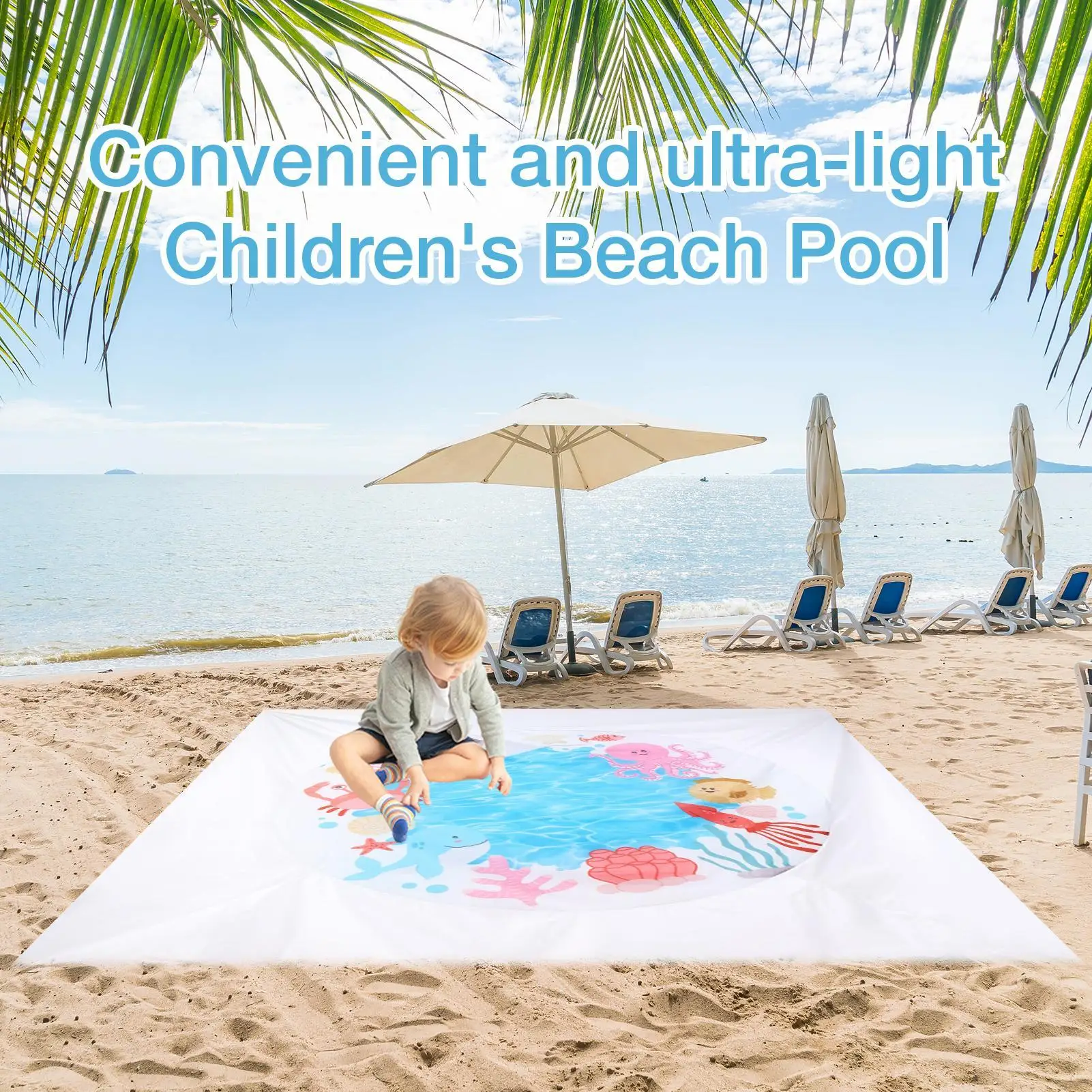 Piscina de playa para niños pequeños, piscina de playa plegable para niños, estera de charco 2 en 1 de dibujos animados para Picnic, jardín familiar, Camping, natación