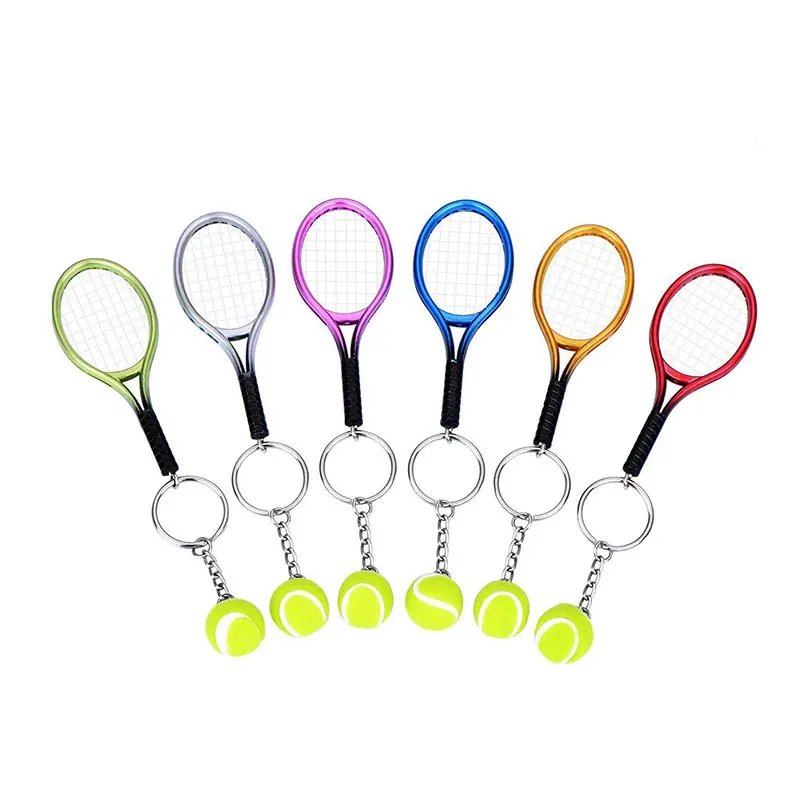 6Pcs Mini Tennis Racket Keychain Sports Ball Keychains Key Ring Pendant Tennis Gifts for Boys Girls Friends