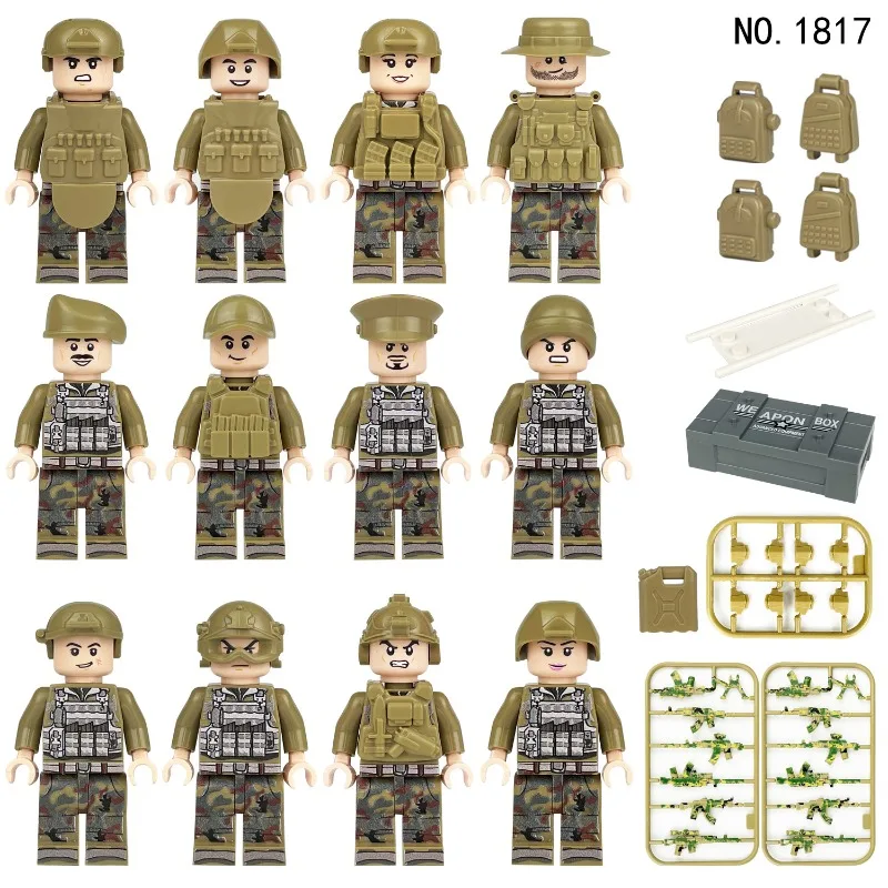 

High Signal Flag Special Forces 1817 Cross-border Wholesale Military Figure Stretcher Children Building Blocks Toy Box