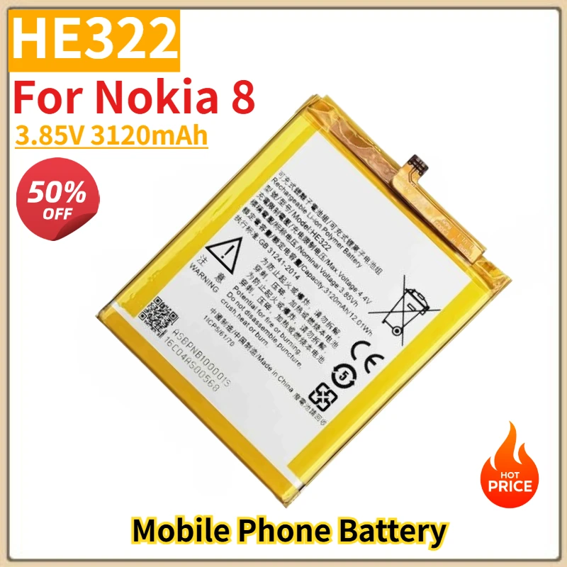 

HE322 High Quality Phone Battery 3.85V 3120mAh For Nokia 8 Brand New Replacement Battery