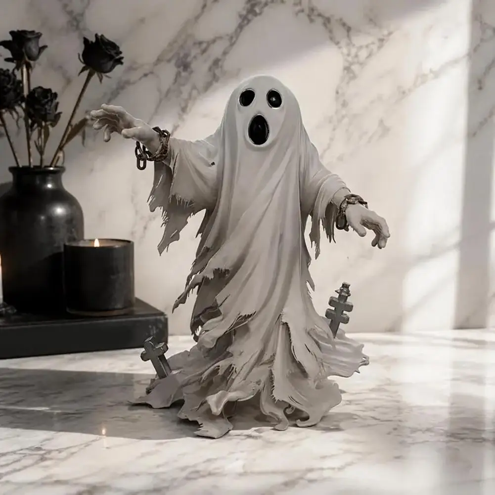 Resin Ghost Sculpture Halloween Ghost Figurine Resin Statue Spooky Scream Face Decoration Indoor Shelf Accent Tabletop