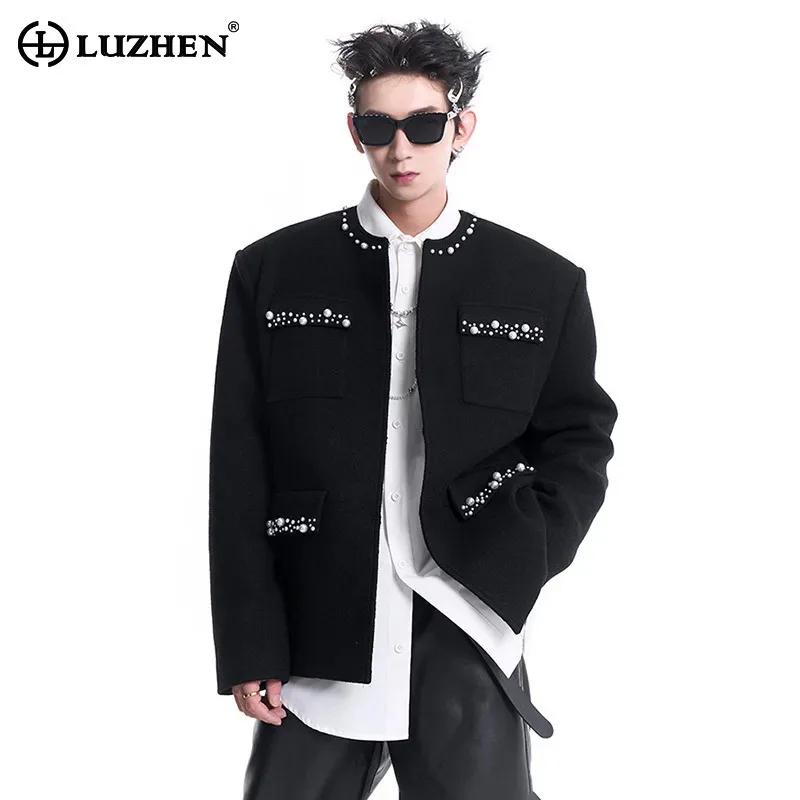 

LUZHEN Jacket Outerwear Male Autumn Pearl Decorate Personalized Trendy Elegant Handsome High Quality Men Clothing Autumn LZ5267