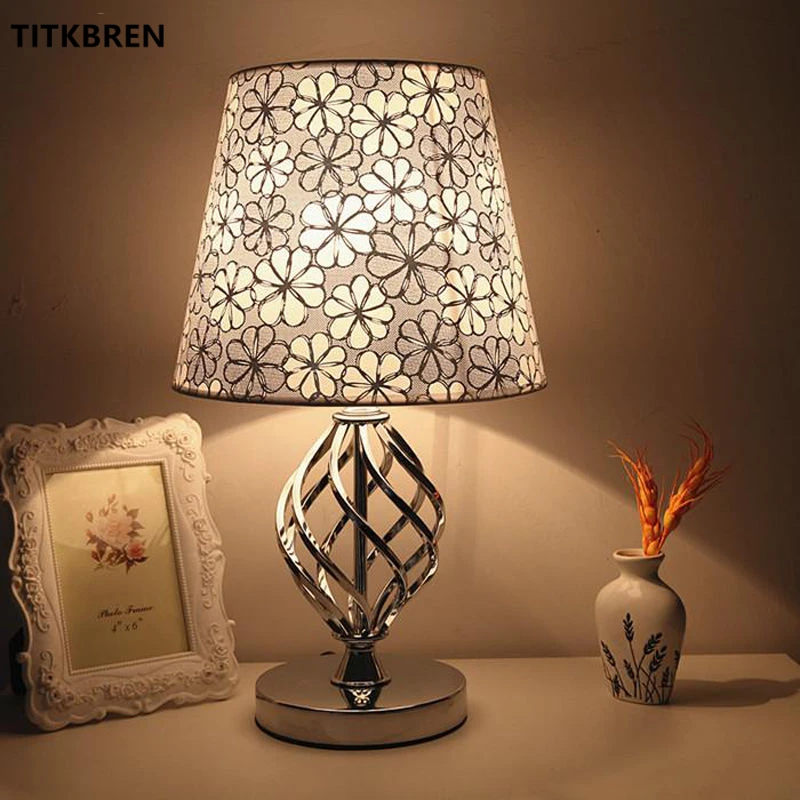 Modern Simple Bedroom Bedside Table Lamp PVC Fabric Lampshade Silver Plum Blossom Home Office Study Room Reading Lighting