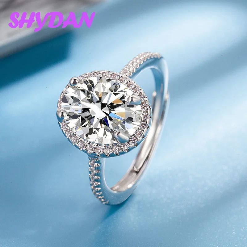SHYDAN 925 Sterling Silver Elliptical Four Clawed Pigeon Egg Open Adjustable Rings For Women Girls Fashion Jewelry