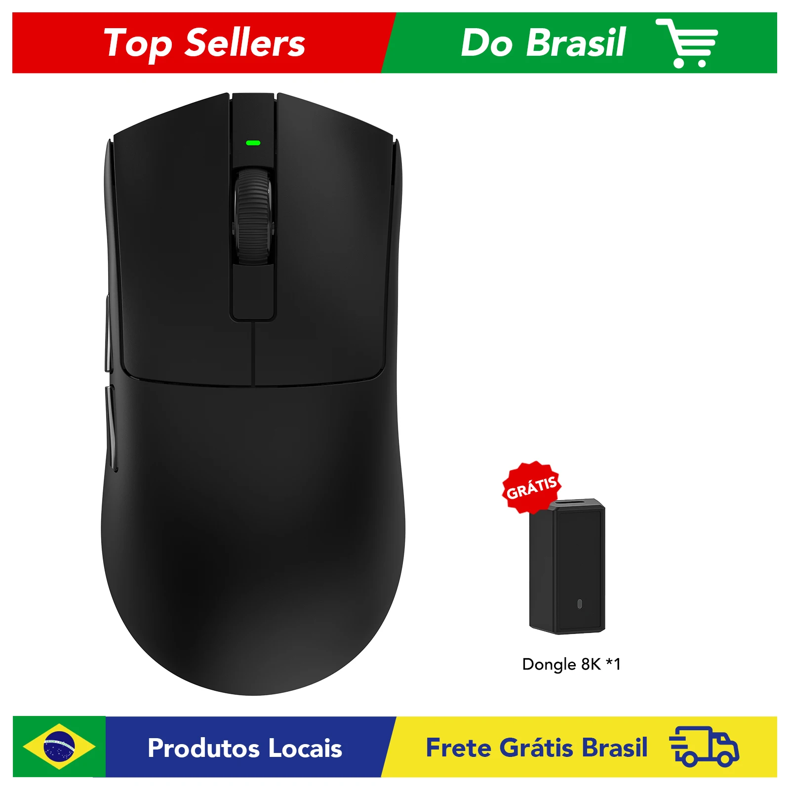 Mouse Sem Fio KYSONA Júpiter Pro Sensor PAW3395, 26000 DPI, ultra-leve de 49g, taxa de polling 8kHz. Recarregável, 100 milhões de cliques, 3 modos: com fio, sem fio, Bluetooth. Compatível com PC, notebook, PS4/5.