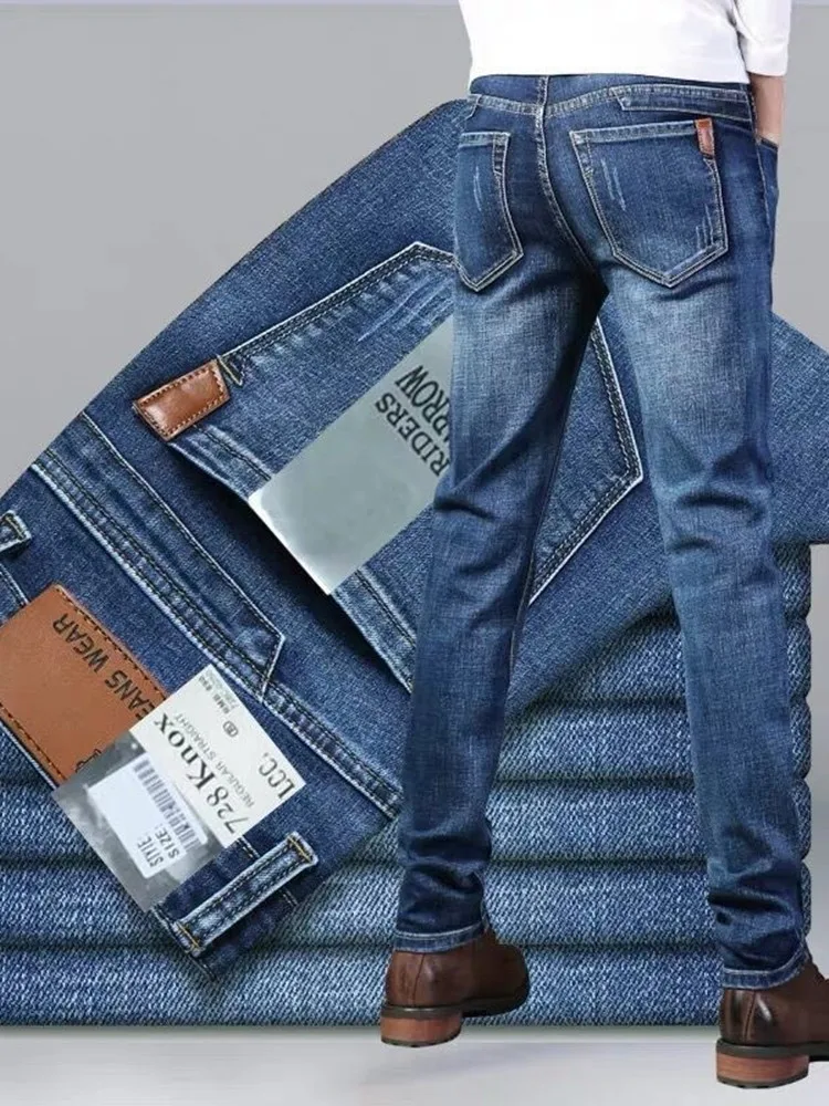 2024 Spring and Autumn New Fashion Solid Color Straight Leg Stretch Jeans Men's Casual Relaxed Breathable High Quality Pants