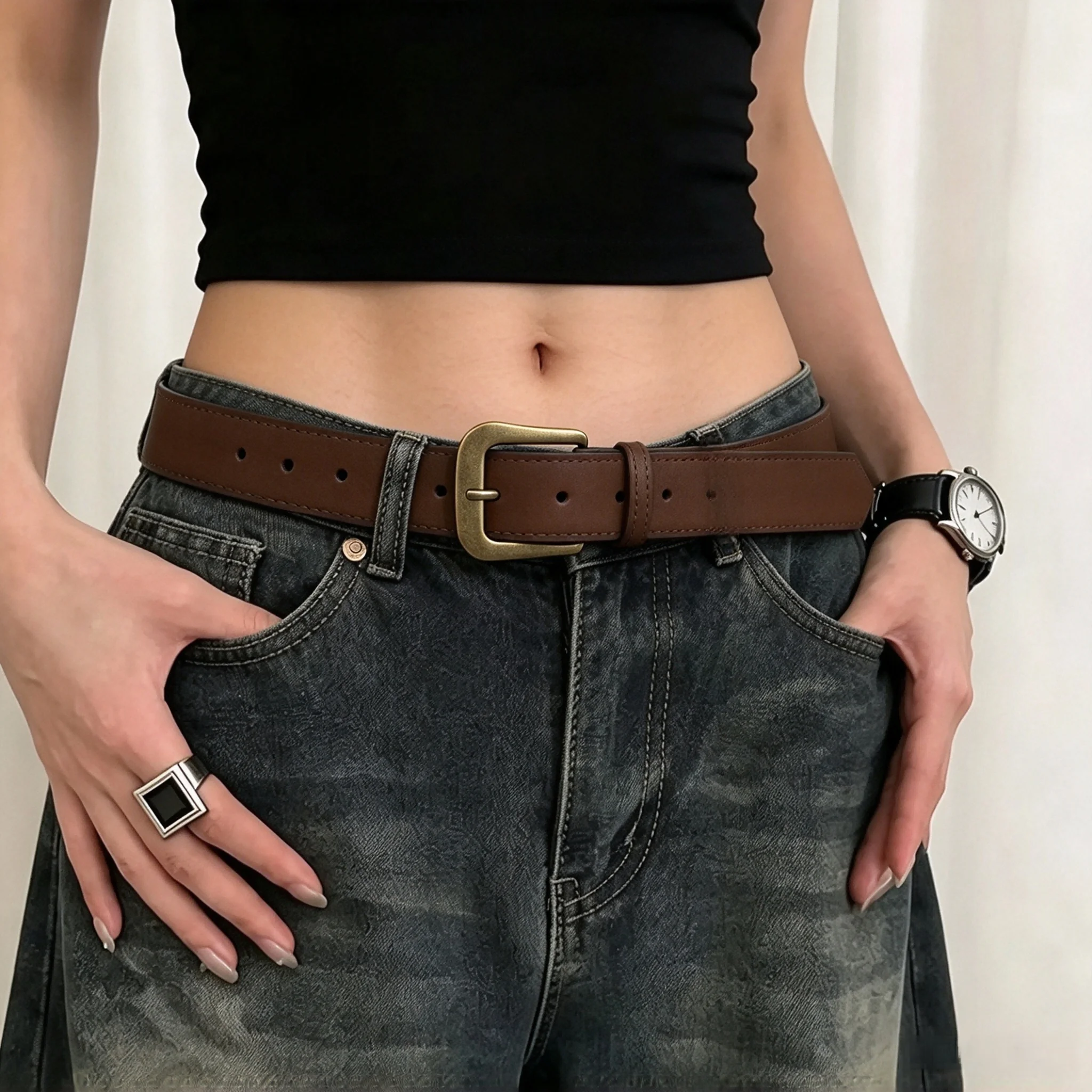 1 piece of women's belt, simple and versatile, thin velvet paired with jeans, suitable for daily leisure, outdoor commuting