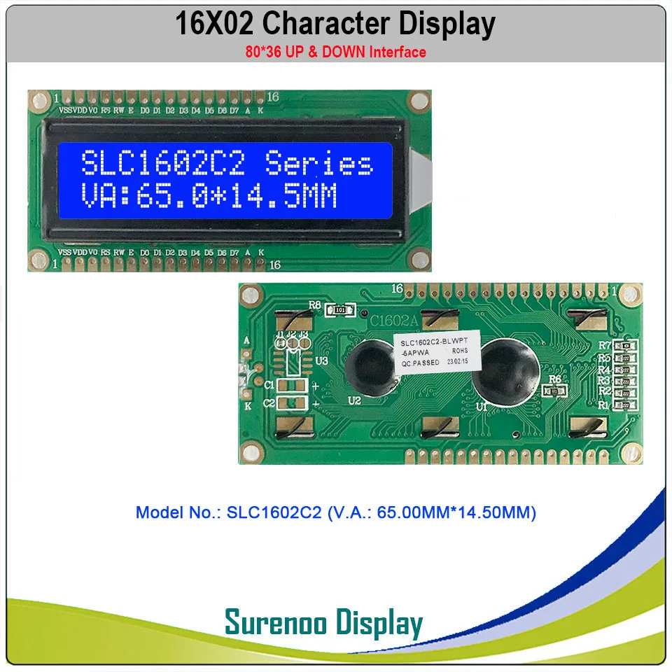 Surenoo  Up & Down Interface 1602 162 16X2 Character LCD Module Display Screen LCM White Blue Yellow Green LED Backlight