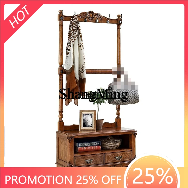 FG good-looking  solid wood hanger floor-to-ceiling bedroom shoe change stool coat rack with shoe cabinet hanging