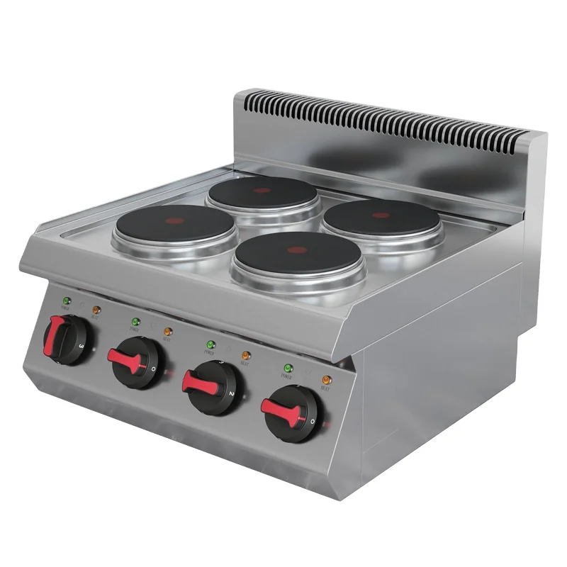 Commercial 4 - Burner Countertop Electric Cooking Stove Precise Temperature Control Stainless Steel Body