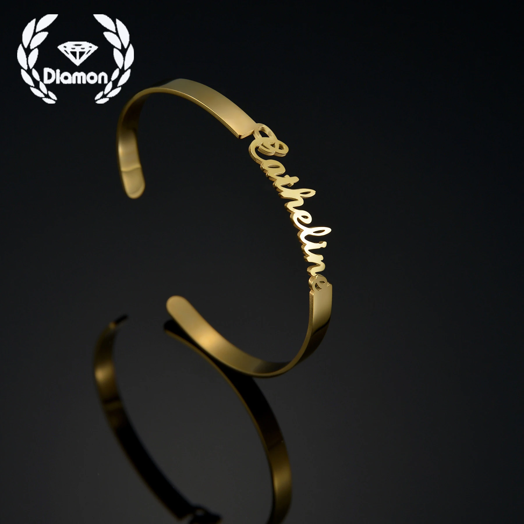 Diamon Aangepaste Naam Armband Voor Vrouwen Roestvrij Staal Gepersonaliseerde 6Mm Breedte Open Maat Armbanden Verjaardag Sieraden Paar Gift