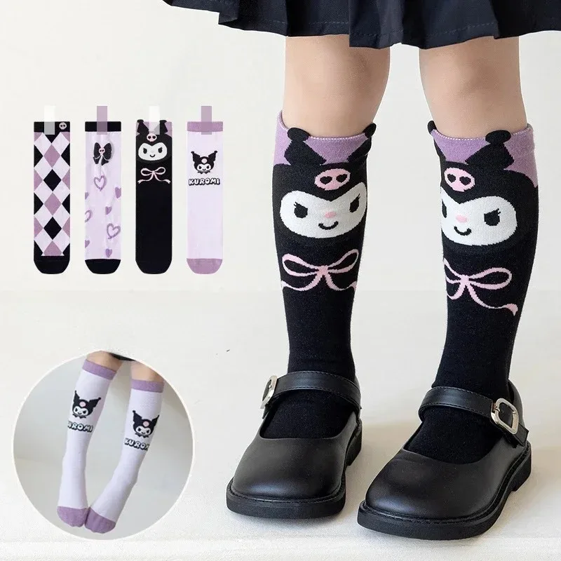 Sanrio Kuromi Socks Kawaii Children's Calf Socks Cartoon Cotton New Girls Bow Spring and Summer Stockings Children's Gifts