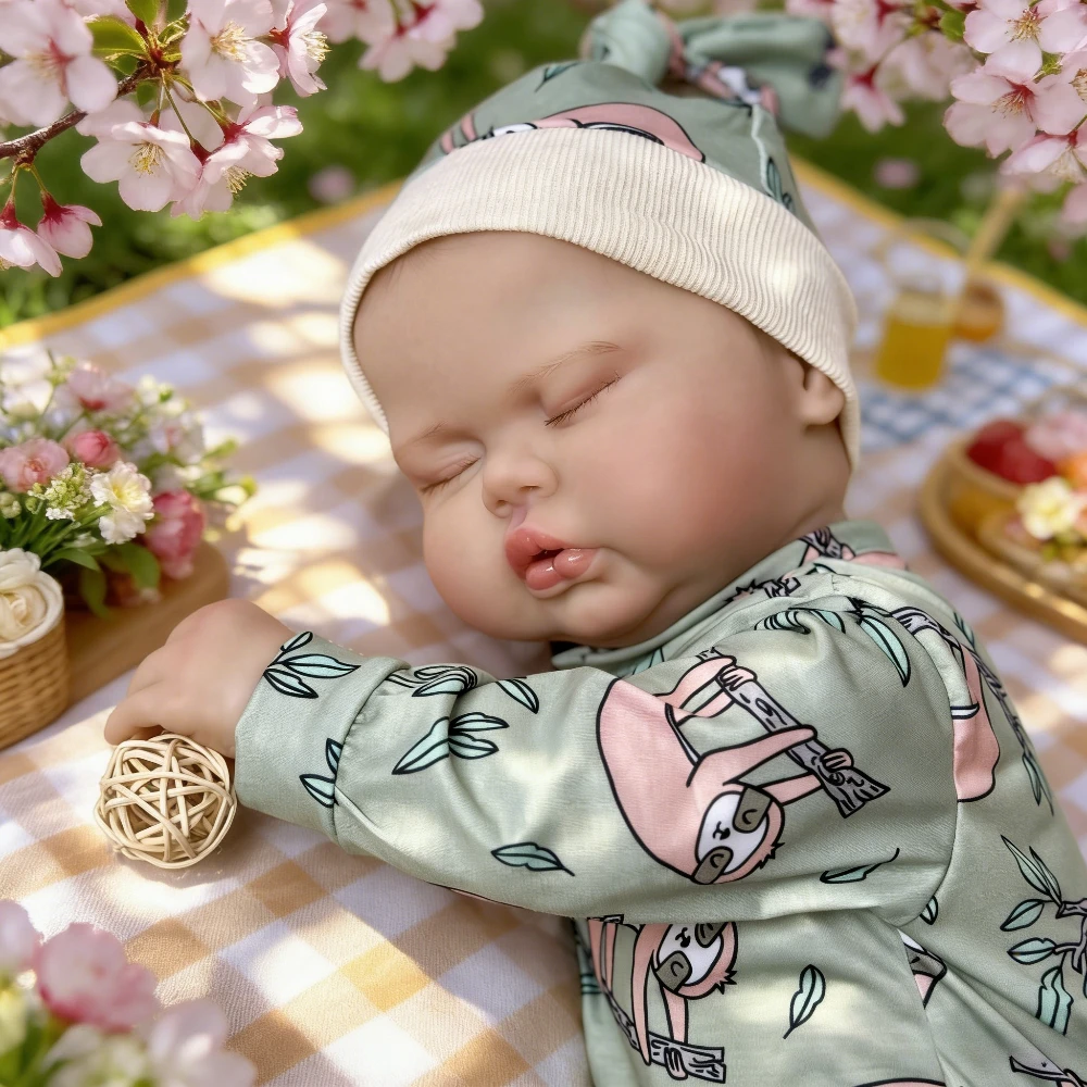 

BZDOLL 19in Real Look Reborn Asleep Baby Doll Toy with Cloth Body Lifelike 48 CM 3D Skin Fat Doll Fashion Birthday Gift For Girl