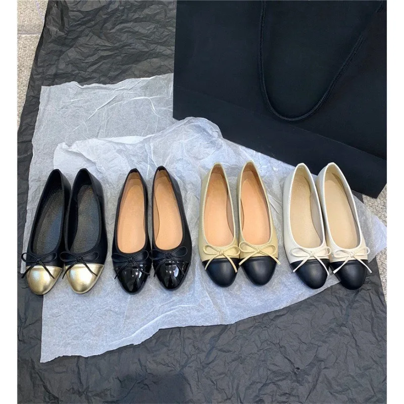

2024 New round Toe Flat Bottom Ballet Flats Soft Bottom Color Block Fairy Tale Slip-On Single Shoes Fashionable Casual Loafers