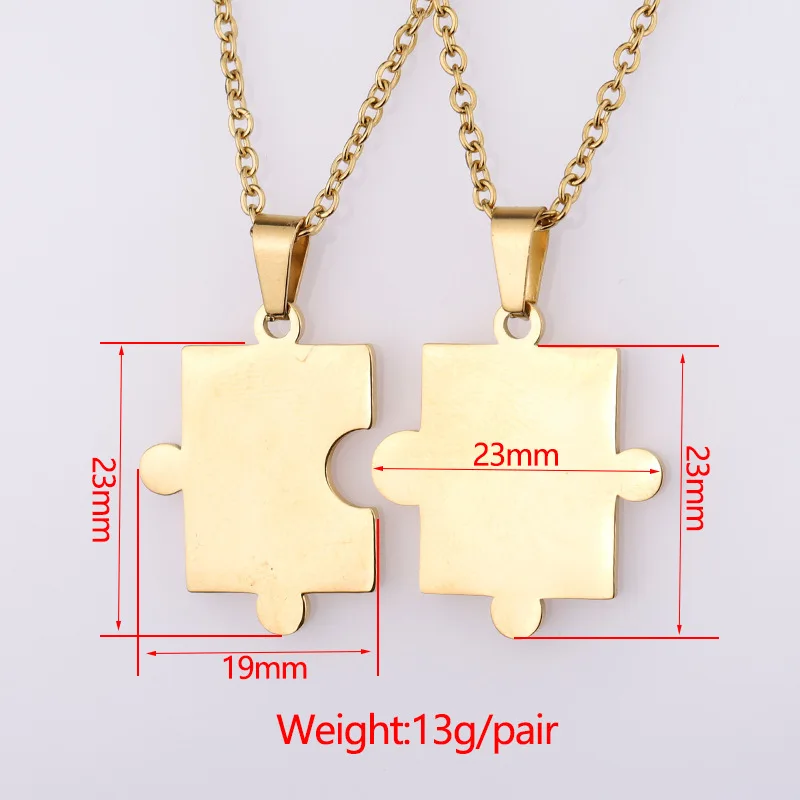 2 Piece Stainless Steel Jigsaw Puzzle Necklace Couple Christmas Jewelry Gift For Her and Him Love Friendship Pendant Necklace