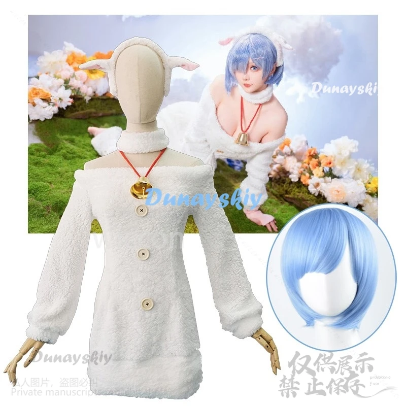 Anime Re: zero Cosplay Ram Rem Costume di Natale Pecora pelosa Vestito Sexy Bella Lolita Cos Parrucche blu per le donne Ragazze Halloween Cos