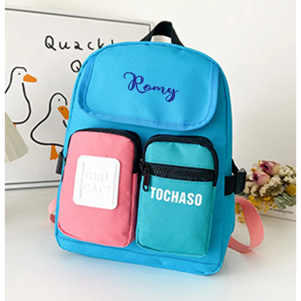 子供のためのパーソナライズされたバックパック,旅行バッグ,刺embroidery,対照的な色,ファッショナブルな名前のギフト,新しい,トレンディ