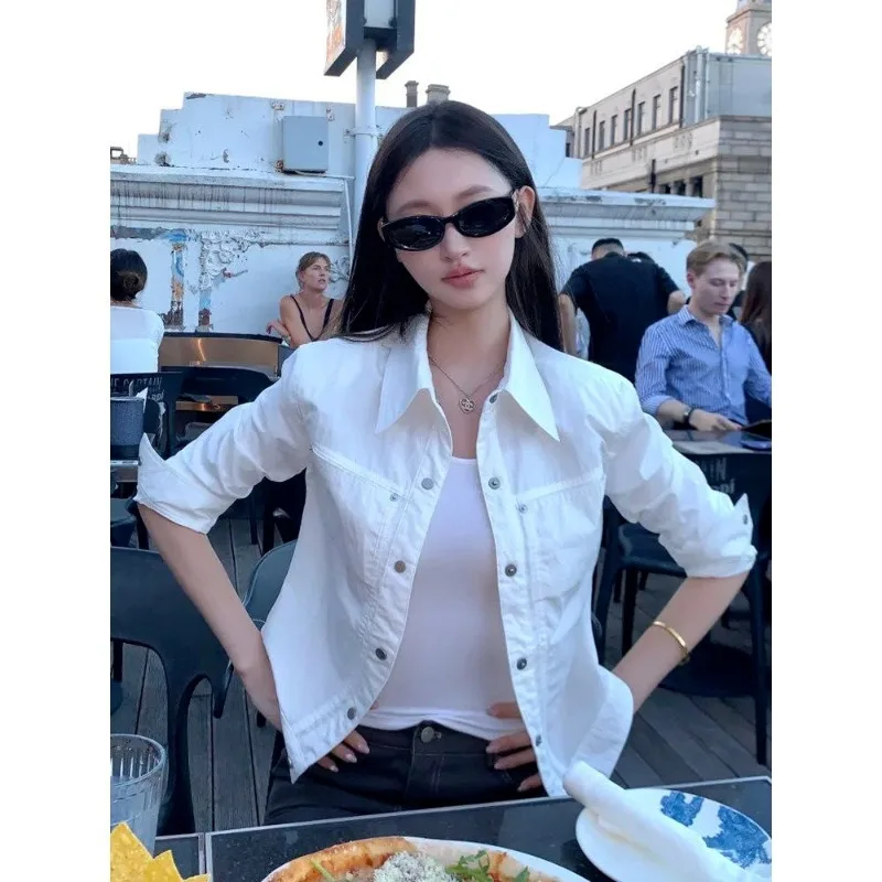 White High-end Short Coat Women's 2026 Spring and Summer Tooling Jacket Top Simple Style Versatile Short Coat Wear
