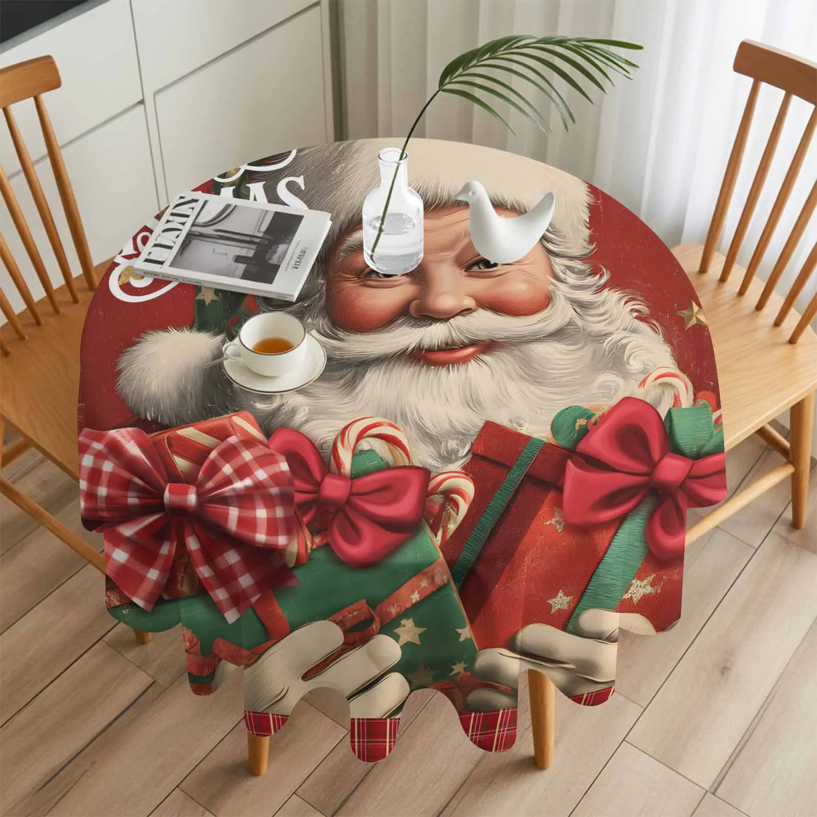 

Christmas Santa Claus Gift Round Table Cloth Festival Dining Tablecloth Waterproof Table Cover for Wedding Party Decor