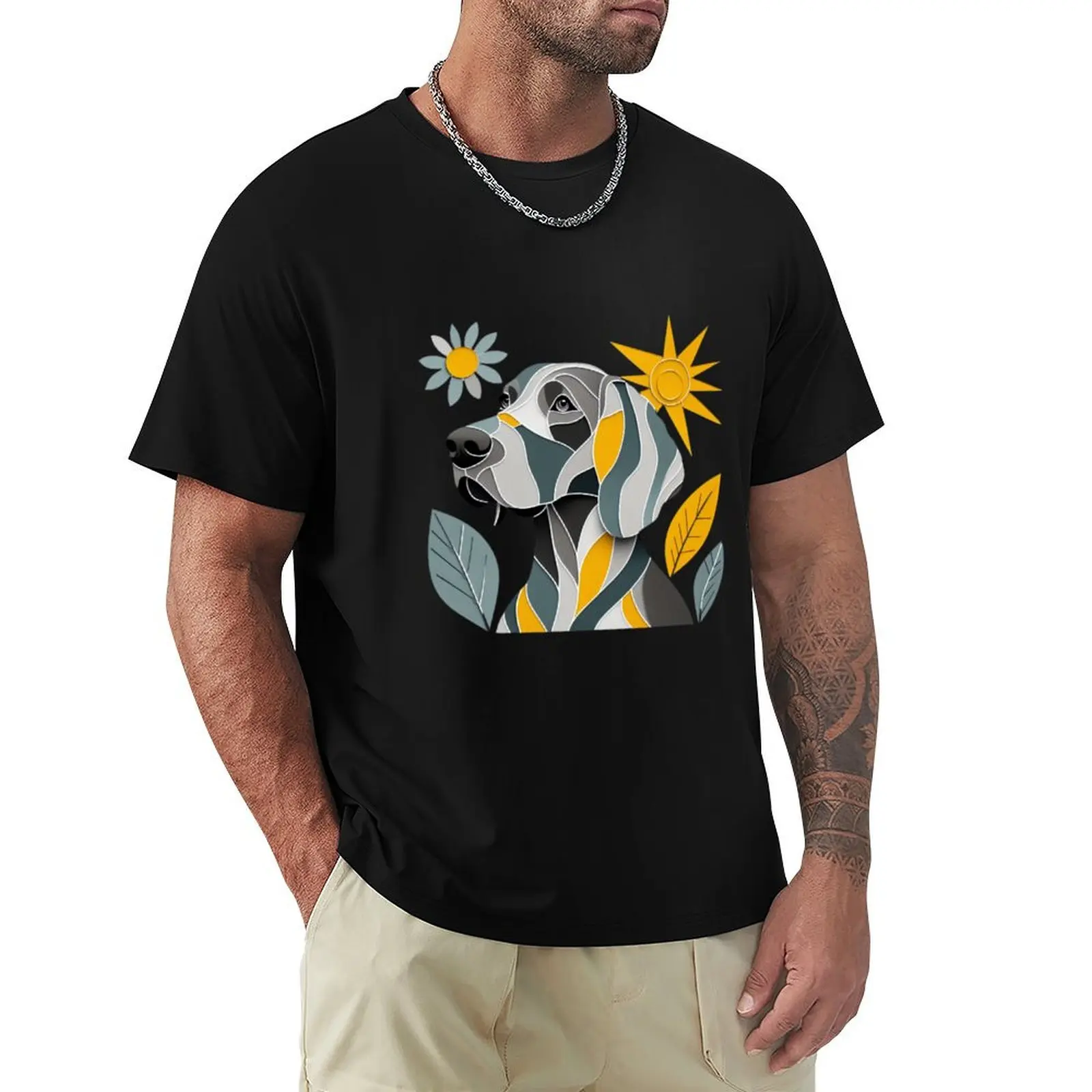 Weimaraner in Paper Collage Style T-Shirt Holiday Simple Tee Shirt