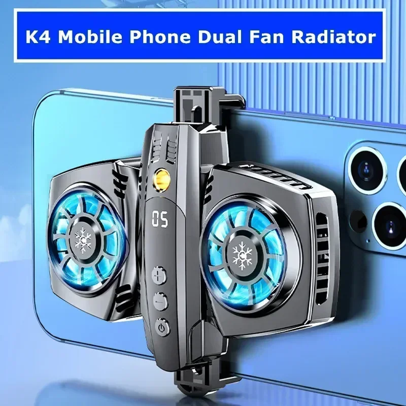 K4 NEW Mobile Phone Radiator Semiconductor Back-clip Dual Cooling Fan PUBG Game Cooler for IPhone/Sumsung/Xiaomi Cool Heat Sink