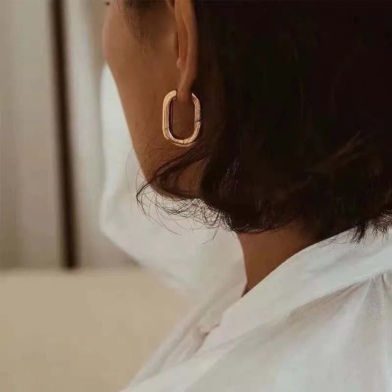 Pendientes de aro cuadrados de Metal a la moda para mujer, pendientes llamativos en forma de U de Color dorado Vintage, joyería estética de boda
