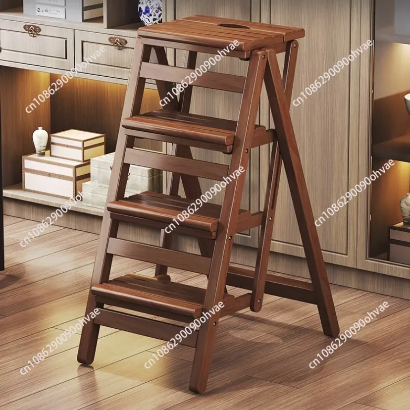 Bamboo Multi-functional Folding Ladder Chair 2 Step Stair Chair Plant Rack Kitchen Hat Holder Space Saver Furniture