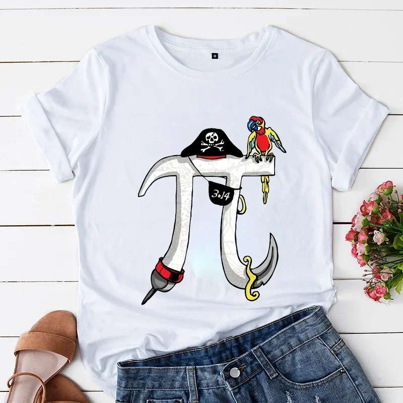 Pirate Pi Day Symbol Shirt Women Funny Cartoon T Shirt Y2K 90S Harajuku Graphic Ulzzang T-Shirt Aesthetic Top Tee Female Tshirts