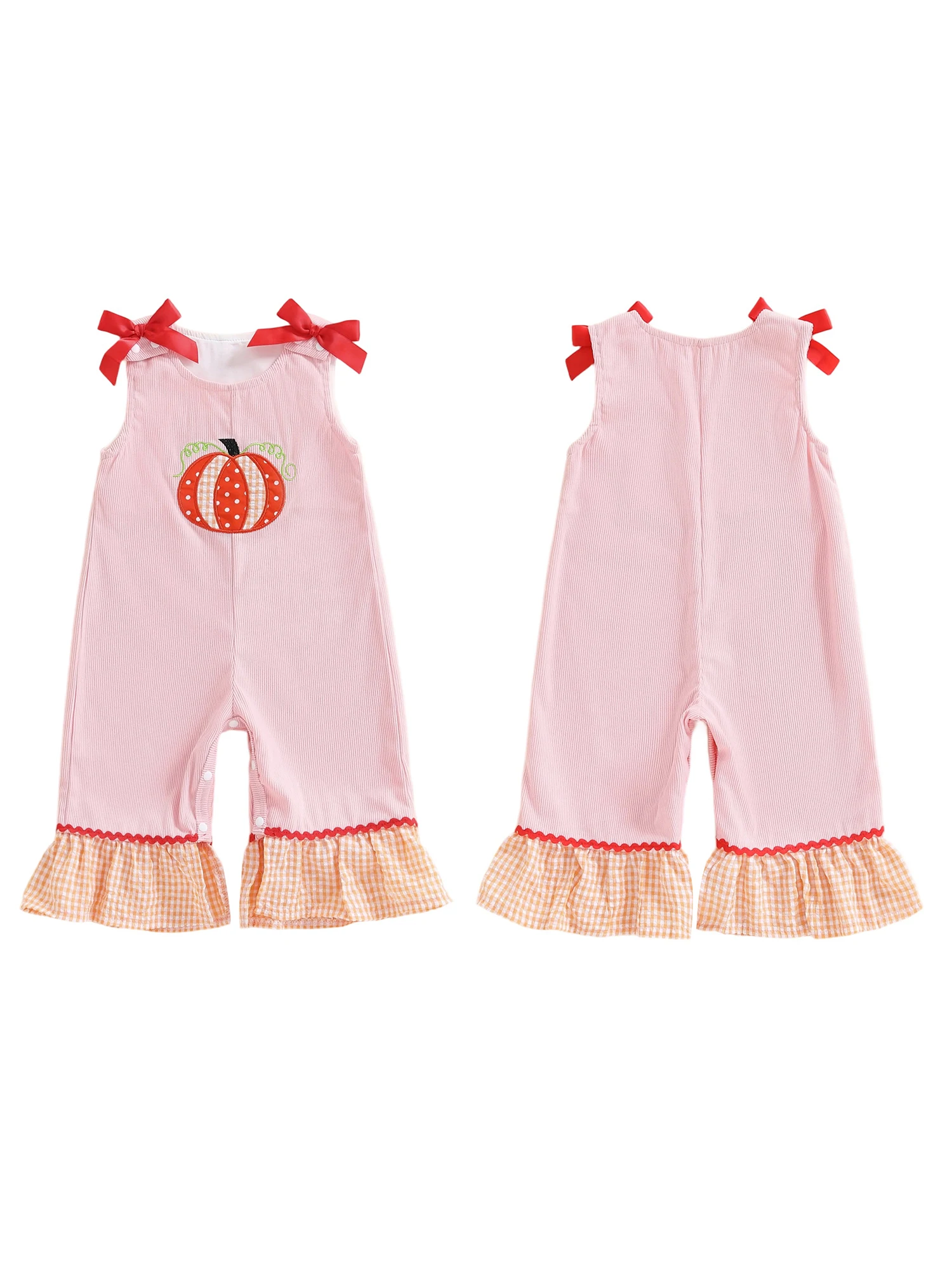 

Осенние штаны на подтяжках для маленьких девочек, комбинезон без рукавов с круглым вырезом и тыквой, рюшами, детский комбинезон, наряд