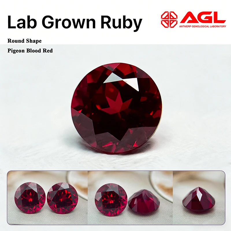 Laborgezüchteter Rubin in Taubenblutrot, runde Form, Charm-Perlen für DIY-Schmuckherstellung, Ringmaterialien, mit Zertifikat – Detail 5