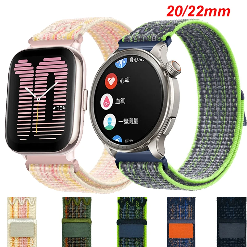 Boucle en Nylon brodée de 20mm 22mm, pour Amazfit bip 6 5 5 Unity Active 2, bracelet de Sport pour Amazfit GTR GTS2 3 4 4 4mini/équilibre GTR 42mm