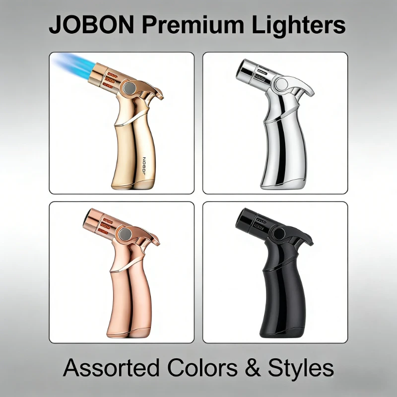 

JOBON Quad Flame Metal Lighter，Windproof Jet Torch for Cigar，Kitchen & Grill Ignition，High Temp for Jewelry Welding，Refillable