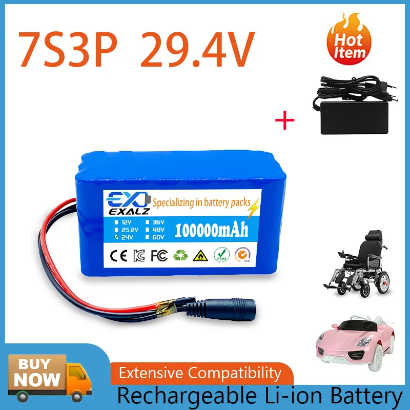 7S3P 24V 100000mAh Lithium Battery Pack Wheelchair Battery Rechargeable High Capacity 18650 Cell CE Certified Durable Safe
