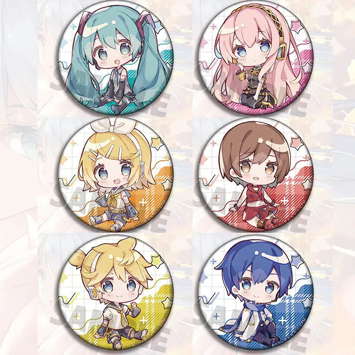 Anime Hatsune Miku versión Q insignia Pin broche película de vidrio diseño roto Vocaloid MIKU mercancía coleccionable sonido de espejo