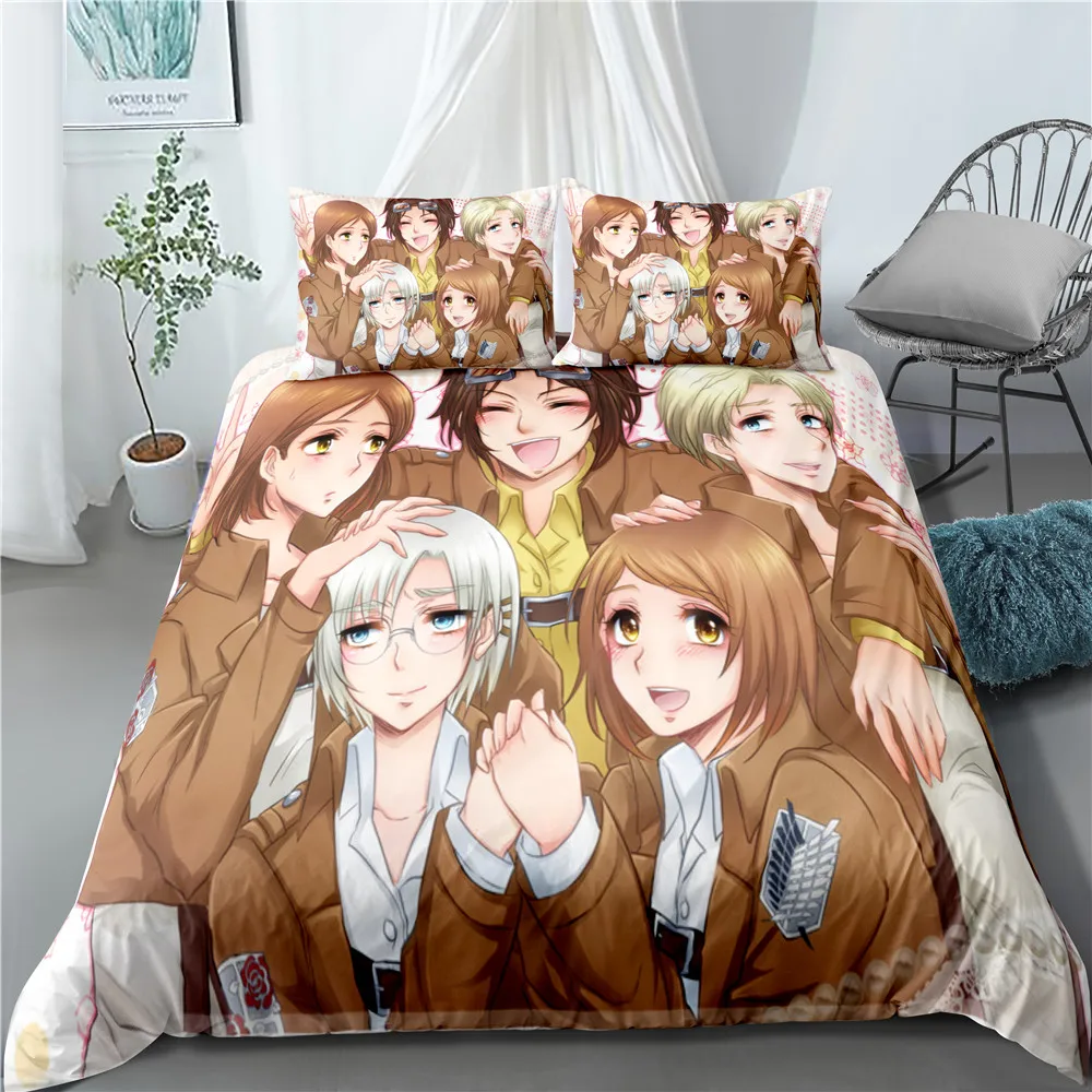 Fashion Anime Attack on Titan Home Textile Pillow Case 3D Bed Linen Duvet Covers Kids Comforter Bedding Sets For Home Textiles