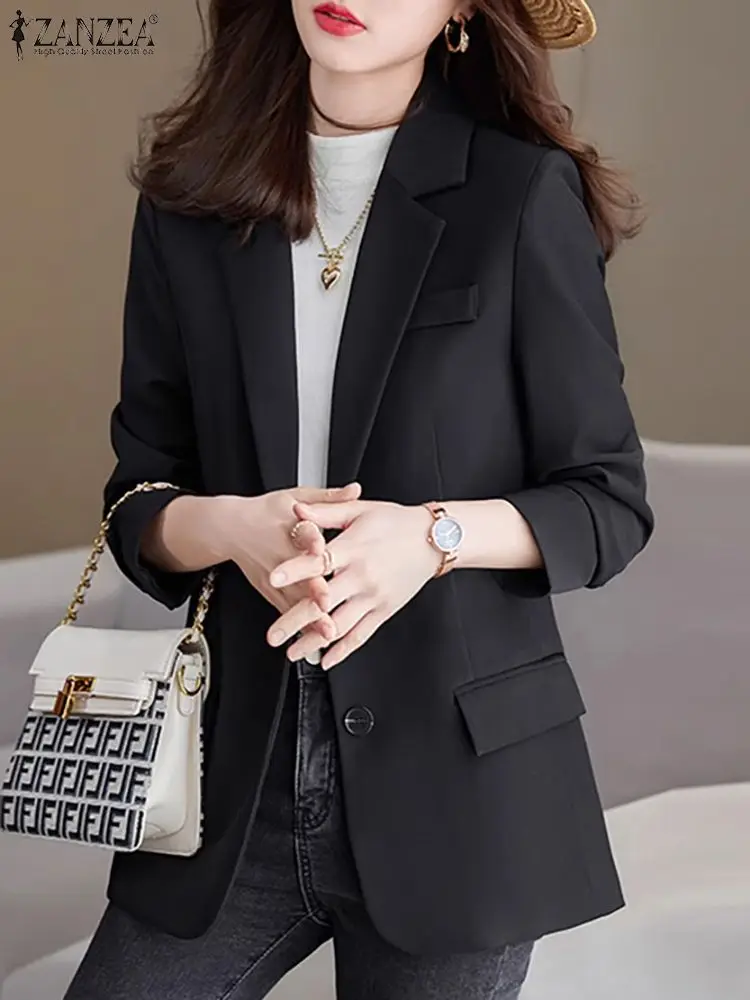 ZANZEA Autumn Vintage OL Coats Woman Korean Fashion Blazer Long Sleeve Lapel Neck Outwear Elegant Work Solid Color Jackets 2024