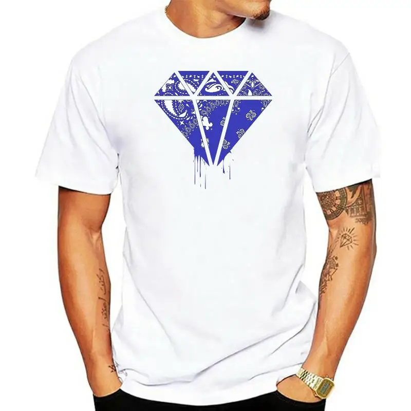 CaliDesign Men's White Street Wear Hip Hop T Shirt Blue Bandana Clothing Crip