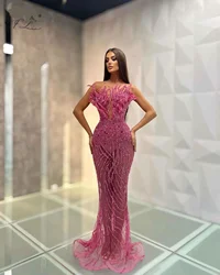 Pink Beaded Evening Dresses Mermaid Sweetheart Sleeveless Prom Dresses For Women Cocktail Dresses Robes De Soirée Customized