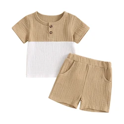 Baby Boy Summer Outfits Henley Shirt Soft Pocket Short Sleeve Tops & Shorts Sets Infant 3 6 12 18 Months 2T Clothes