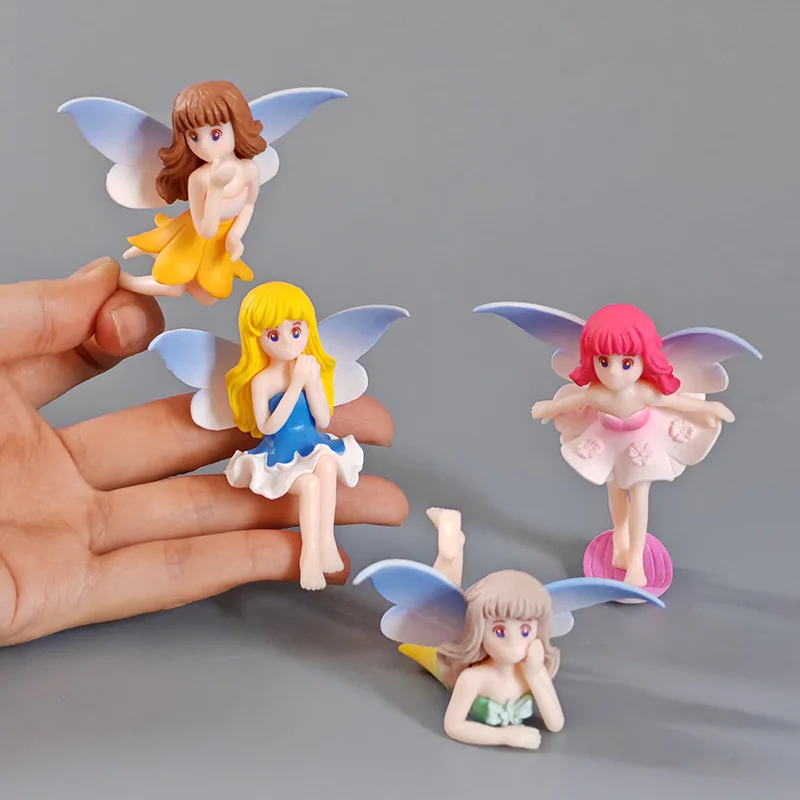 Flower Wing Fairy Miniature Figures Cute Girl Doll Ornament Birthday Cake Topper Home Garden Christmas Decoration Gift