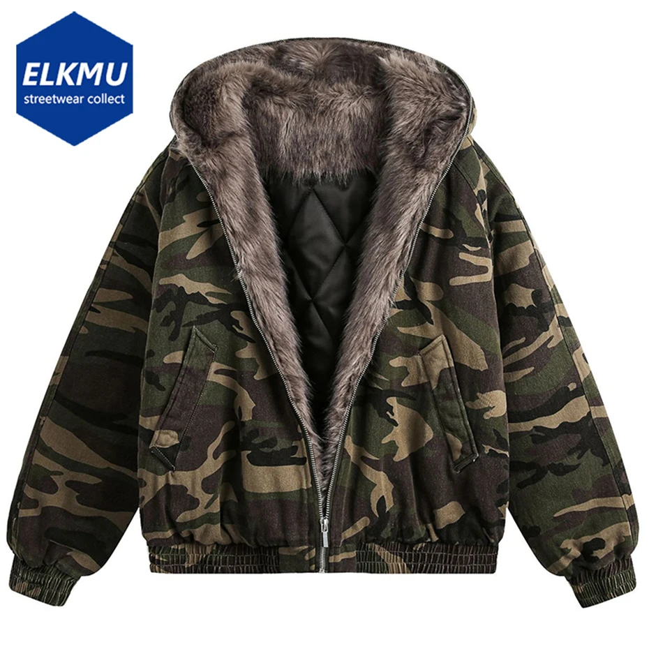 

Men Winter Jackets Camouflage Thicken Warm Parkas Coats Fur Collar Padded Jackets Streetwear Harajuku Hip Hop Jackets Outwear