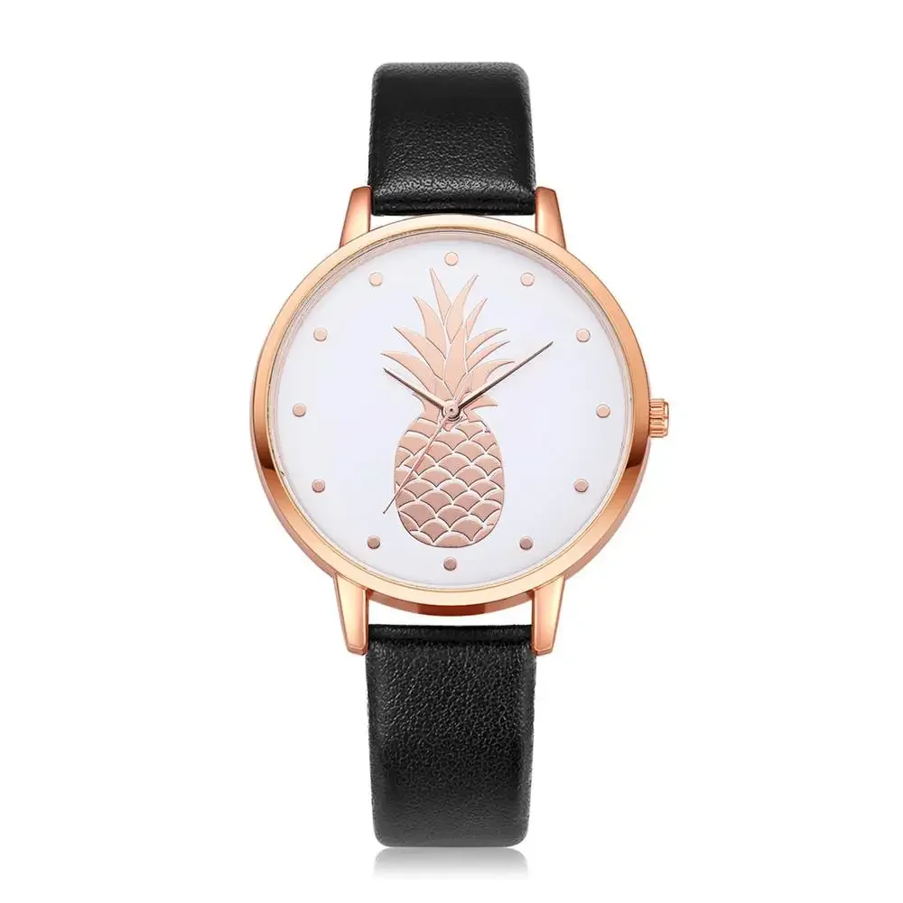 

New Fashion Pineapple Pattern Women Watches Simple White Quartz Watch Vintage Leather Ladies Wristwatches Drop Shipping Clock